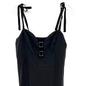 Topshop women’s linen blend black plongeant neck line maxi dress